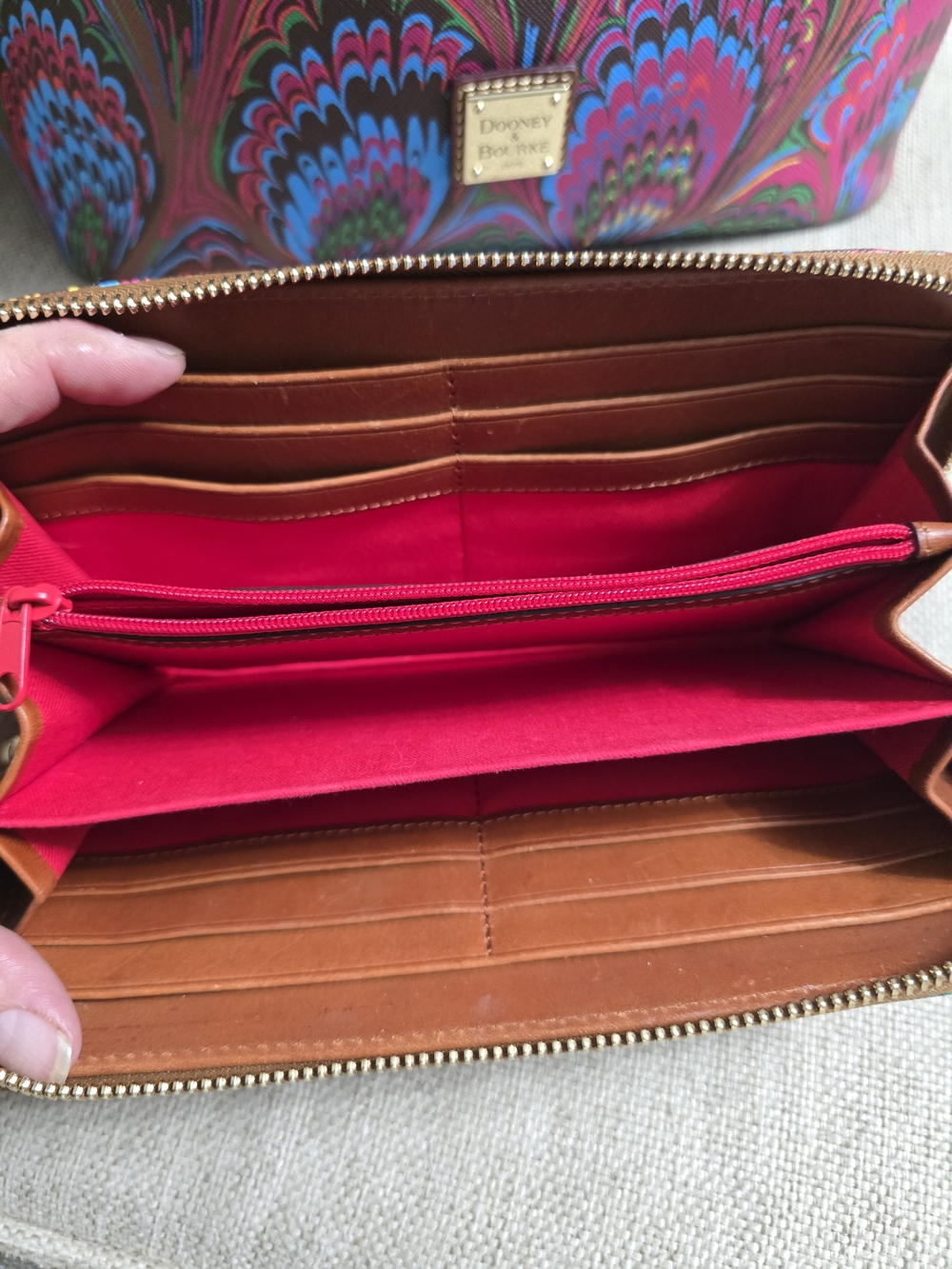 Dooney & Bourke Multicolor Marbled Print Tote and Wristlet with Brown Trim - Picture 9 of 11